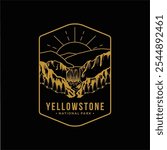 Line art Yellowstone Falls National Park emblem patch logo illustration