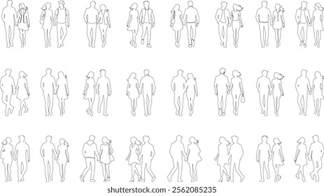 line art of young couple walking together holding hands, Beautiful romantic couple holding hands, Couple silhouettes, Couple holding hands