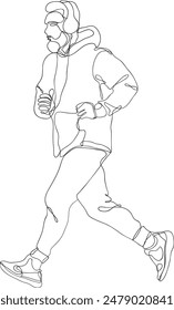 Line Art des jungen Mannes ist joggen, kontinuierliche Linie