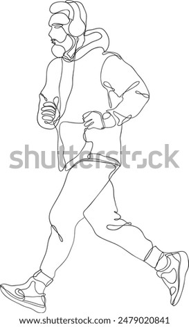 Line art of Young man is jogging, continous line