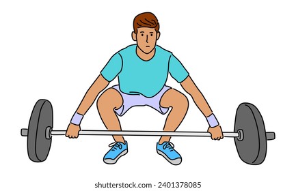 line artcolor of strong weightlifter man vector illustration