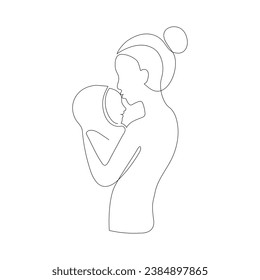 Line art,Continuous lines of mother and newborn baby Line art, human shapes, family,caring for children,love,child love