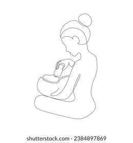 Line art,Continuous lines of mother and newborn baby Line art, human shapes, family,caring for children,love,child love