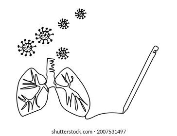 Line art,doodle of anatomy lung pulmonary alveoli and covid19,pen isolate on white background.Copy space for your text. Vector illustration.