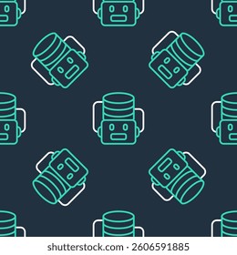 Line Artificial intelligence robot icon isolated seamless pattern on black background. Machine learning, cloud computing.  Vector