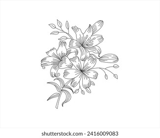 line art,one line art, botanical,flower tattoo illustration Free vector spring flower and leaves line art collection Flower arrangement hand drawn line art collection for wedding Set of floral 