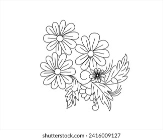 line art,one line art, botanical,flower tattoo illustration Free vector spring flower and leaves line art collection Flower arrangement hand drawn line art collection for wedding Set of floral 