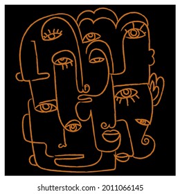 Line arts,sketch,drawing of faces icon character vector illustration. Modern fashionable pattern design for print,decoration,cards, art collection.