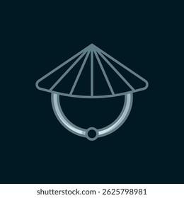 Line Asian or Chinese conical straw hat icon isolated on black background. Flat filled outline style with shadow. Vector