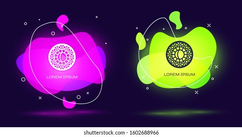 Line Astrology horoscope circle with zodiac icon isolated on black background. Abstract banner with liquid shapes. Vector Illustration
