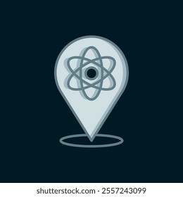 Line Atom icon isolated on black background. Symbol of science, education, nuclear physics, scientific research. Flat filled outline style with shadow. Vector