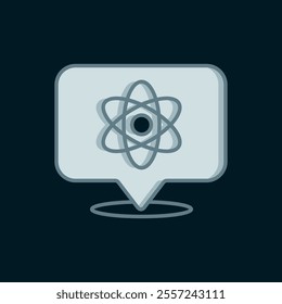 Line Atom icon isolated on black background. Symbol of science, education, nuclear physics, scientific research. Flat filled outline style with shadow. Vector