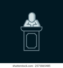 Line Auction auctioneer sells icon isolated on black background. Auction business, bid and sale. Flat filled outline style with shadow. Vector