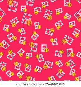 Line Auction painting icon isolated seamless pattern on red background. Auction bidding. Sale and buyers.  Vector