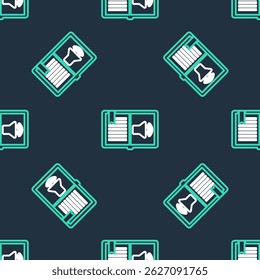 Line Audio book icon isolated seamless pattern on black background. Audio guide sign. Online learning concept.  Vector