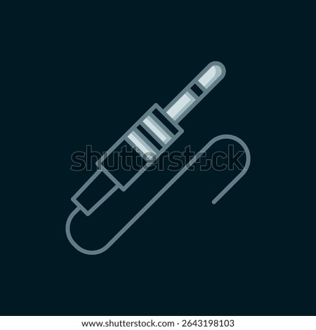 Line Audio jack icon isolated on black background. Audio cable for connection sound equipment. Plug wire. Musical instrument. Flat filled outline style with shadow. Vector