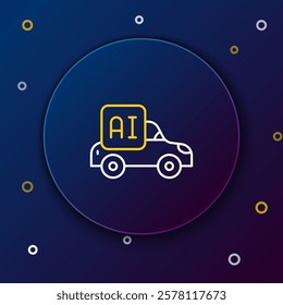 Line Autonomous artificial Intelligence smart car icon isolated on blue background. Colorful outline concept. Vector