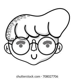 line avatar boy head with hairstyle design