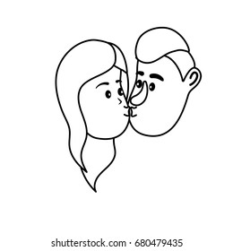 line avatar couple face kissing with hairstyle design