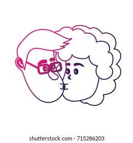 line avatar couple face kissing with hairstyle design