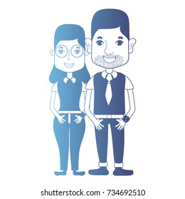line avatar couple with hairstyle and clothes