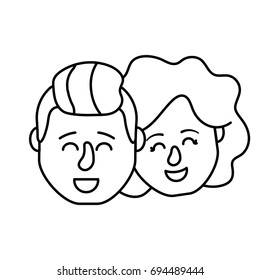line avatar couple head with hairstyle design