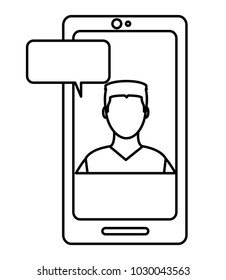 line avatar elegant man faceless inside smartphone with chat bubble