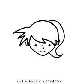line avatar girl head with tail hair