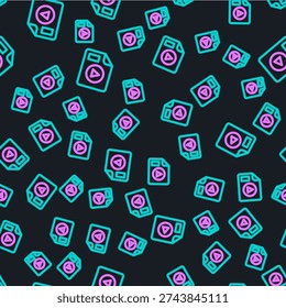 Line AVI file document. Download avi button icon isolated seamless pattern on black background. AVI file symbol.  Vector