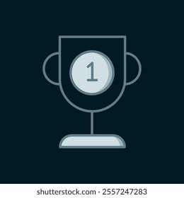 Line Award cup icon isolated on black background. Winner trophy symbol. Championship or competition trophy. Sports achievement sign. Flat filled outline style with shadow. Vector