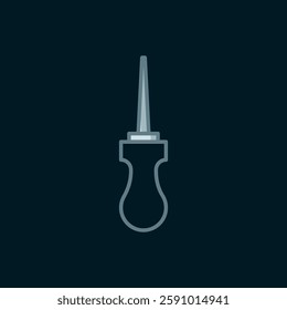 Line Awl tool with wooden handle icon isolated on black background. Work equipment tailor industry. Flat filled outline style with shadow. Vector