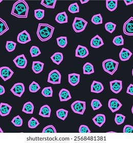 Line Baby on shield icon isolated seamless pattern on black background. Child safety sign.  Vector