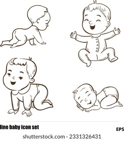 line baby smile icon set