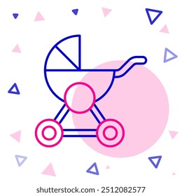 Line Baby stroller icon isolated on white background. Baby carriage, buggy, pram, stroller, wheel. Colorful outline concept. Vector