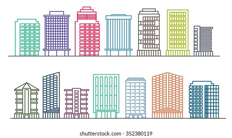 line background of the city, vector cityscape collection