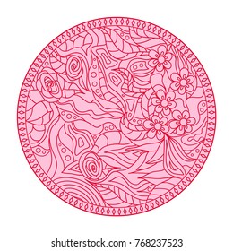 Line background. Hand drawn lines. Floral texture. Monochrome wave pattern. Doodle for design. Mandala with abstract patterns on isolation background. Design for spiritual relaxation for adults