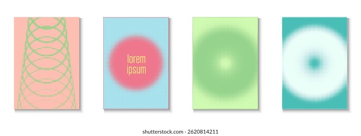 Line Background Set. Cool Circles In Minimal Layout. Young Hipster Design On Annual Page. Halftone Flyer. Minimalist Music Poster. Geometric Dot Pattern. Trendy Line Background