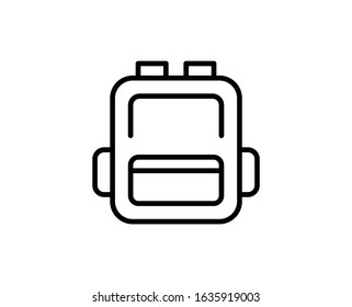 Line Backpack icon isolated on white background. Outline symbol for website design, mobile application, ui. Backpack pictogram. Vector illustration, editorial stroke. Eps10