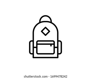 Line Backpack icon isolated on white background. Outline symbol for website design, mobile application, ui. Backpack pictogram. Vector illustration, editorial stroke. Eps10