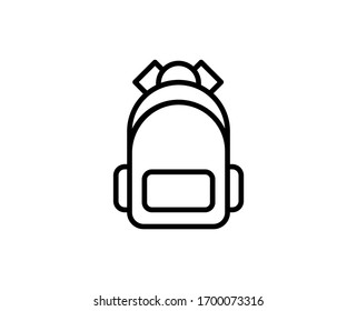 Line Backpack icon isolated on white background. Outline symbol for website design, mobile application, ui. Backpack pictogram. Vector illustration, editorial stroke. Eps10