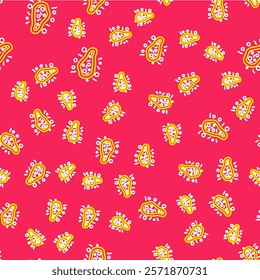 Line Bacteria icon isolated seamless pattern on red background. Bacteria and germs, microorganism disease causing, cell cancer, microbe, virus, fungi.  Vector