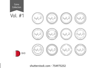 Line Bahraini Dinar coin vector. Isolated on white background. Simple thin line coin icons set for websites, web design, mobile app, infographics.