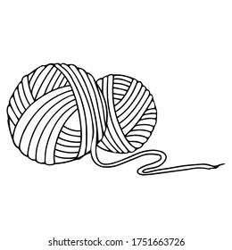 line ball of yarn from natural wool. vector illustration on a white background. needlework knitting doodles