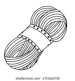 line ball of yarn from natural wool. vector illustration on a white background. needlework knitting doodles
