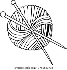 line ball of yarn from natural wool. vector illustration on a white background. needlework knitting doodles