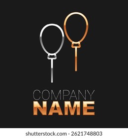 Line Balloons with ribbon icon isolated on black background. Colorful outline concept. Vector