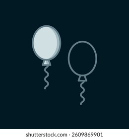 Line Balloons with ribbons icon isolated on black background. Flat filled outline style with shadow. Vector