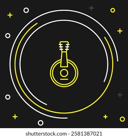 Line Banjo icon isolated on black background. Musical instrument. Colorful outline concept. Vector