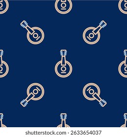 O ícone de Banjo de linha isolou um padrão perfeito no fundo azul. Instrumento musical.  Vetor