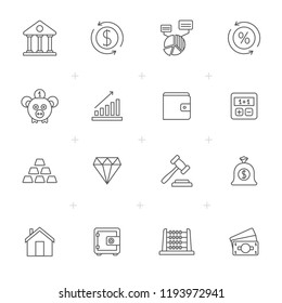 Line Bank, Financial and investment icons - vector icon set